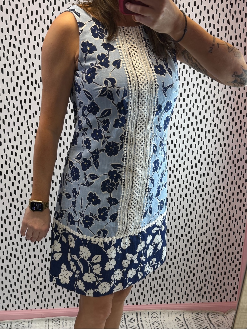 Eliza J | BLUE FLORAL | Lace Trim Shift SHEATH Dress | Sleeveless | 6